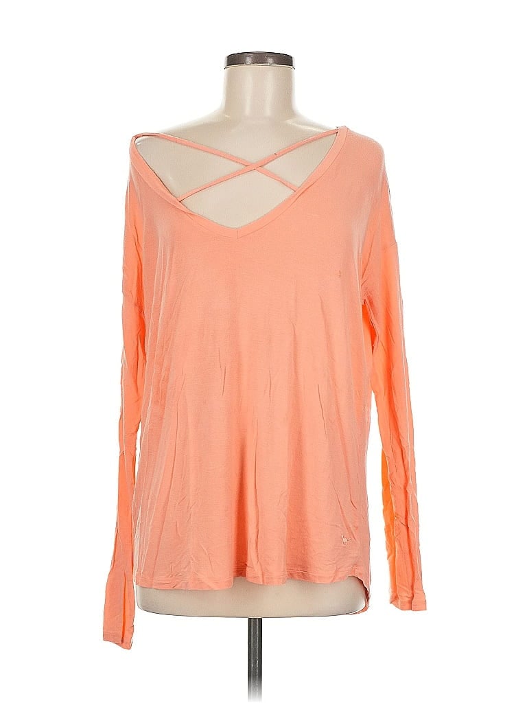 Pre-owned Victoria's Secret Pink Long Sleeve Top Orange Cold Shoulder Neckline Tops