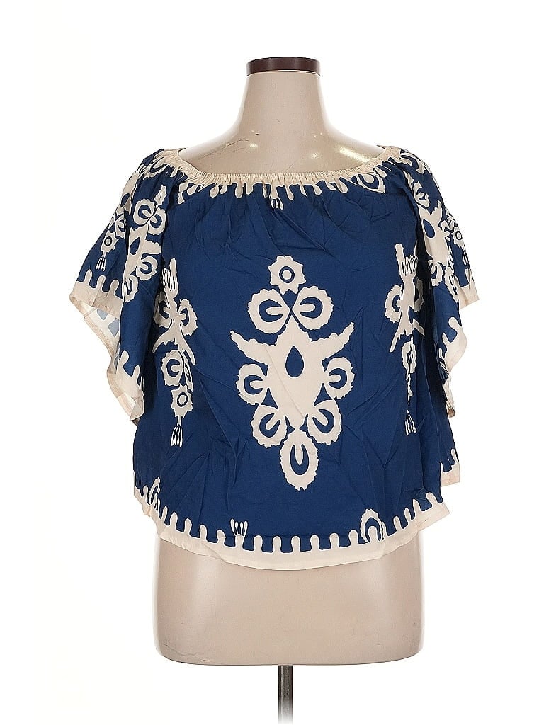 SHEIN CURVE Pre-owned Short Sleeve Blouse In Blue