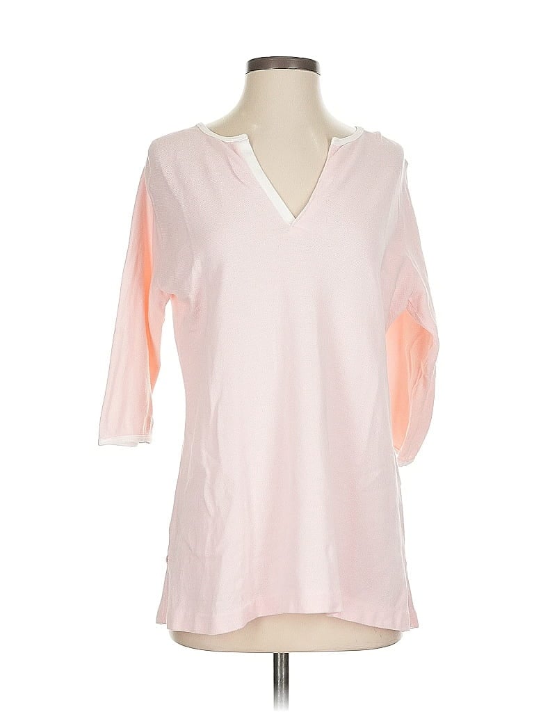 Click to view more detailed imagery on our partner's website Pre-owned Joan Vass 3/4 Sleeve Top Pink V Neck Tops