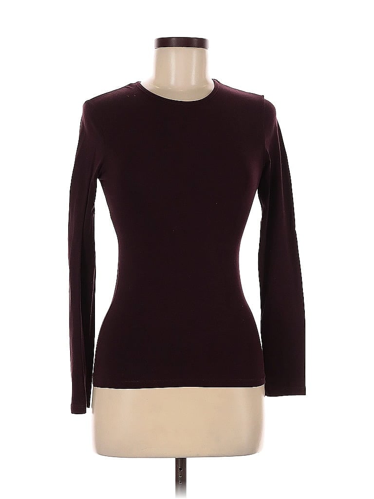 Pre-owned Kikiriki Long Sleeve Top Burgundy Crew Neck Tops