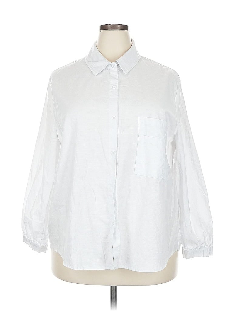 Pre-owned Unbranded 3/4 Sleeve Button Down Shirt In White