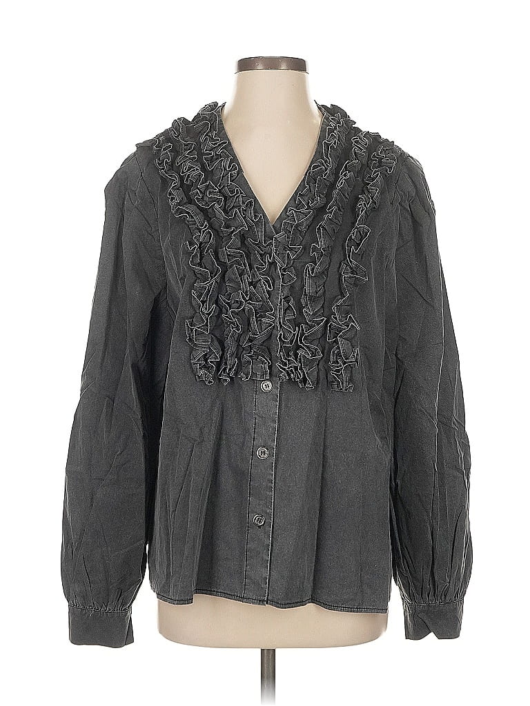 Pre-owned Pol Long Sleeve Blouse In Gray