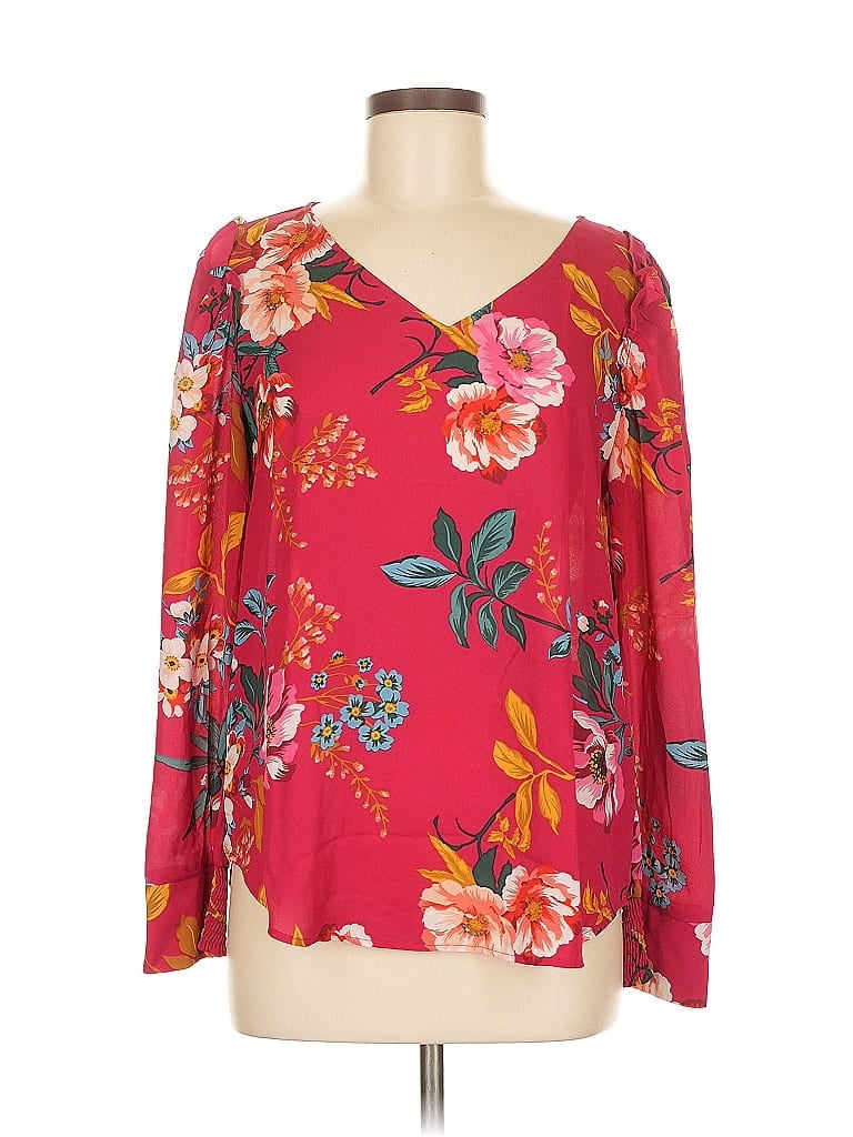 Pre-owned Ann Taylor Loft Long Sleeve Blouse In Red