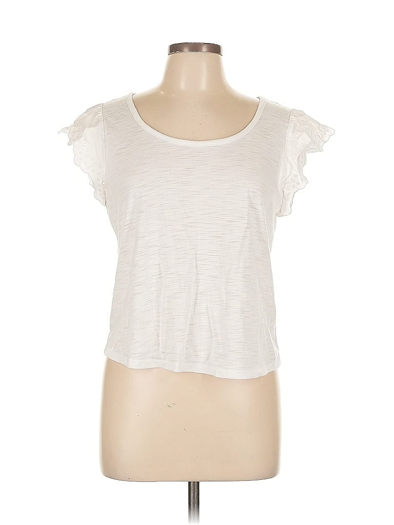 Pre-owned Lc Lauren Conrad Short Sleeve Top White Sweetheart Neckline Tops