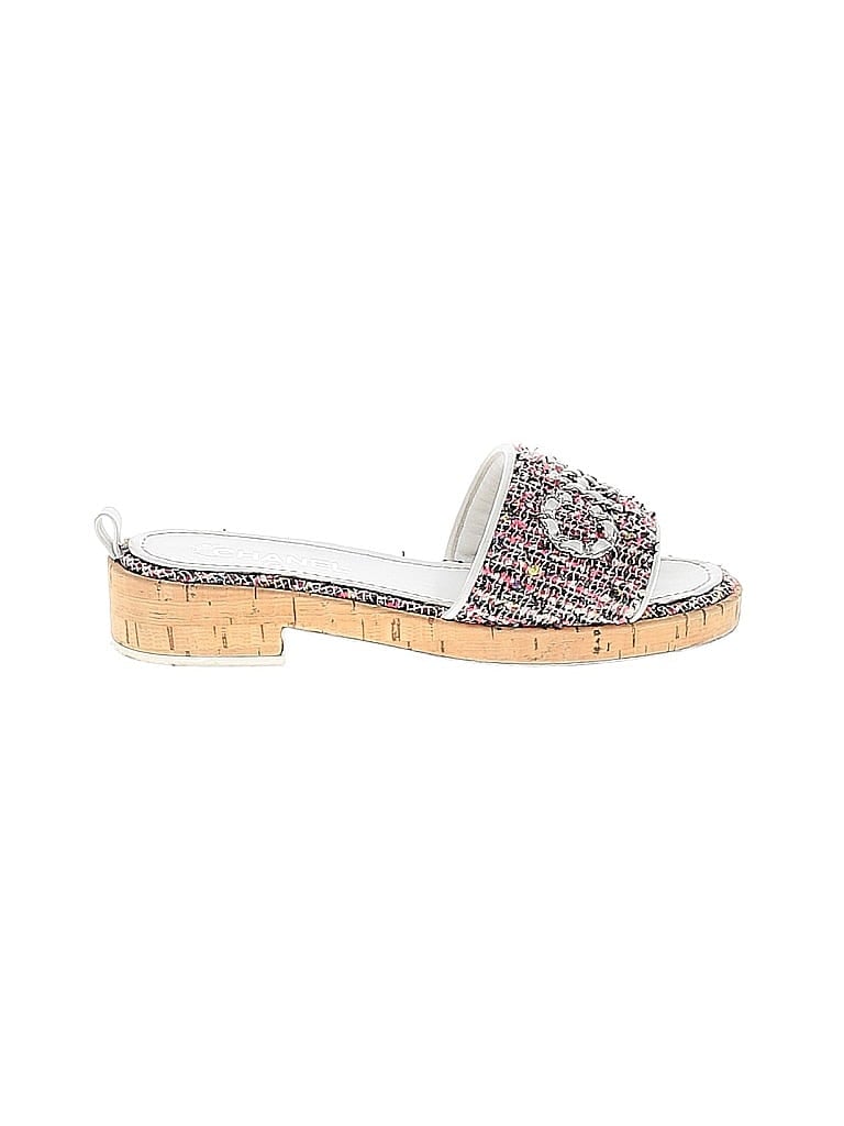 Chanel 100% Tweed White Tweed Cork CC Mule Sandal  Size EU 39 - photo 1