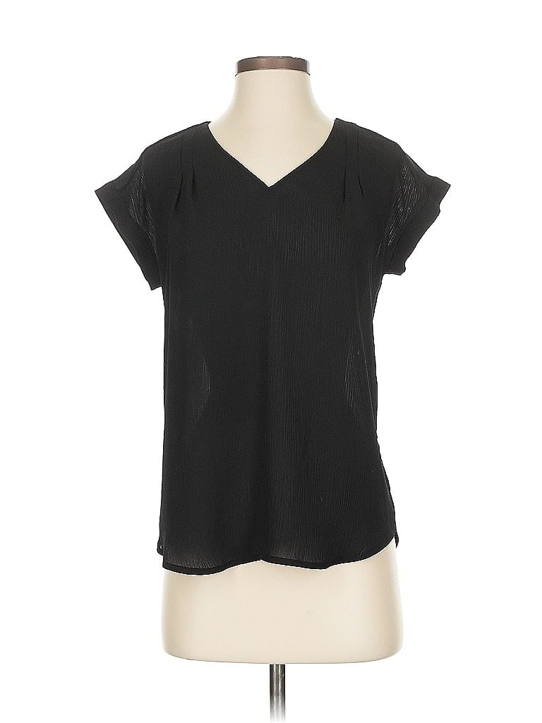 Pre-owned Simply Vera Vera Wang Short Sleeve Top Black V Neck Tops