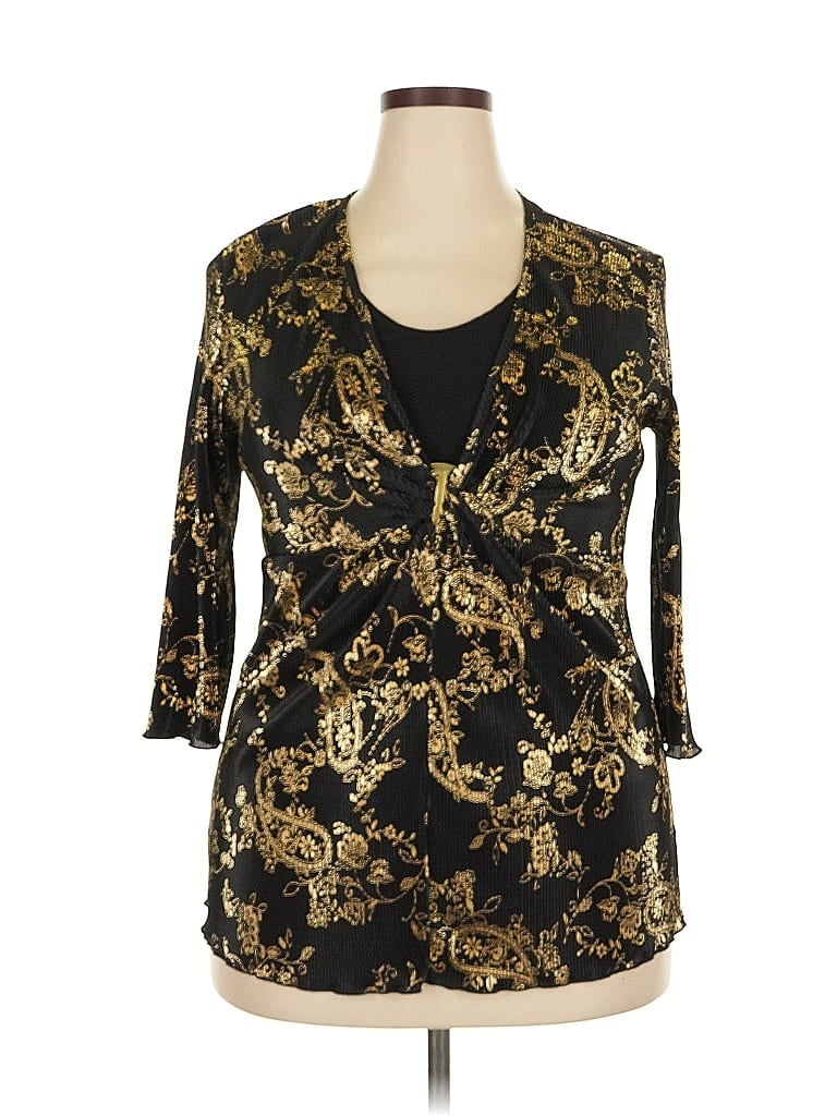 Pre-owned Dressbarn 3/4 Sleeve Blouse In Gold