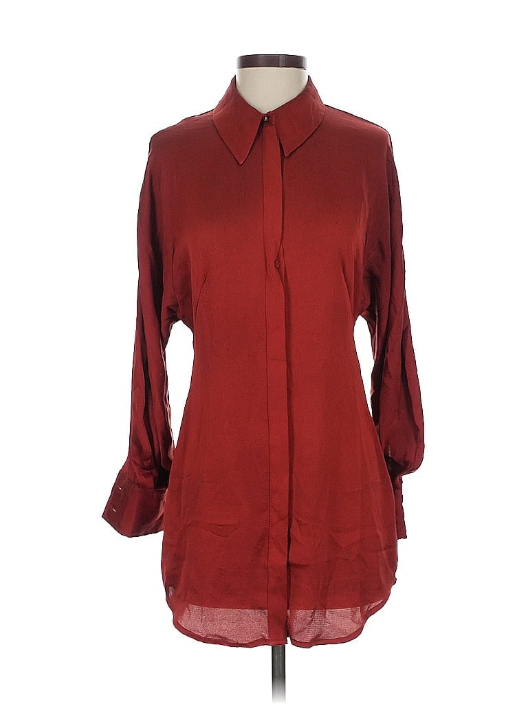 Pre-owned Mng 3/4 Sleeve Blouse In Burgundy