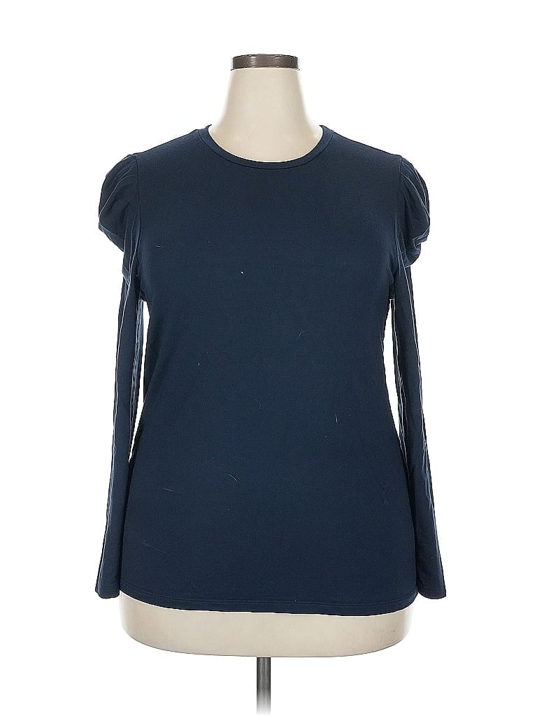 Pre-owned The Drop Long Sleeve Top Blue Crew Neck Tops