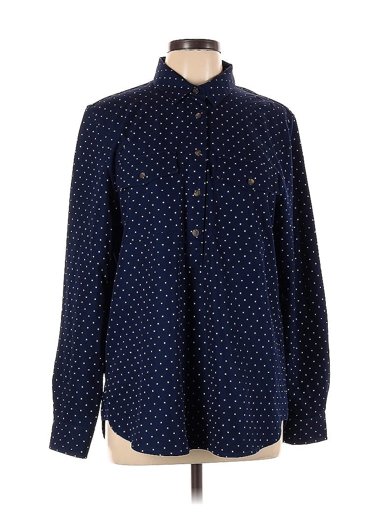 Pre-owned Lands' End Long Sleeve Button Down Shirt In Blue