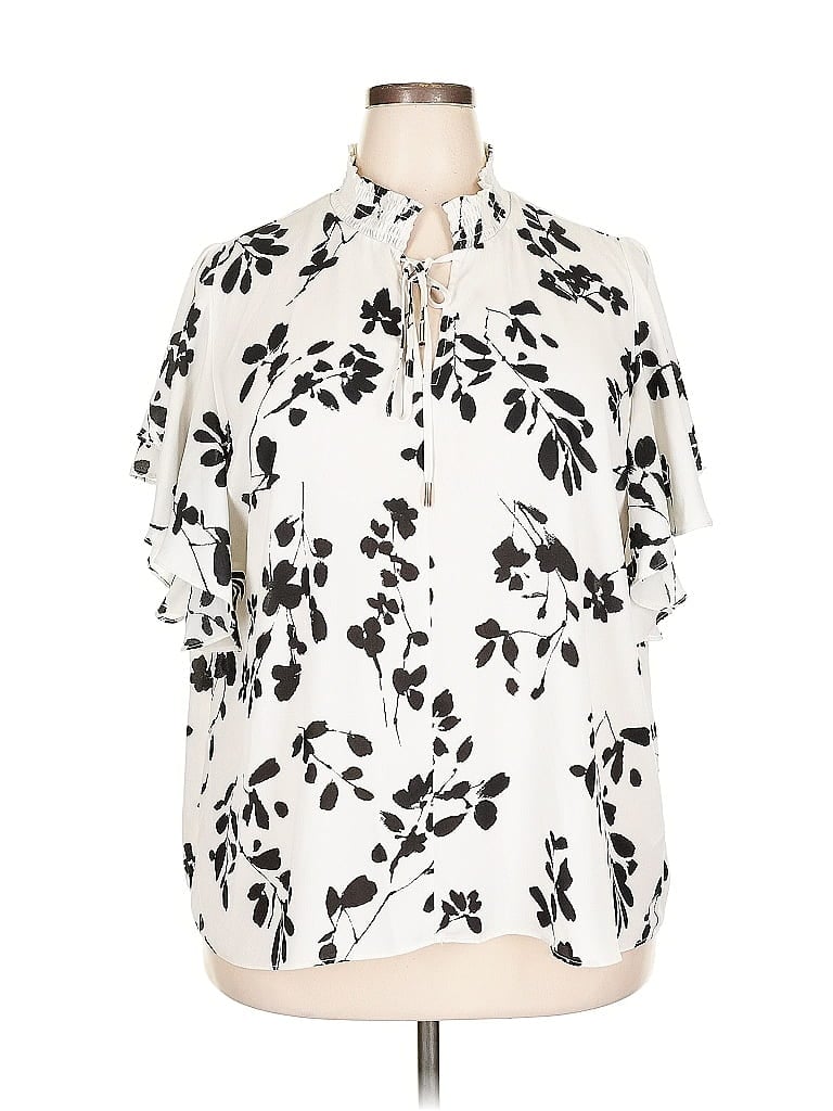 Pre-owned T Tahari Short Sleeve Blouse In White