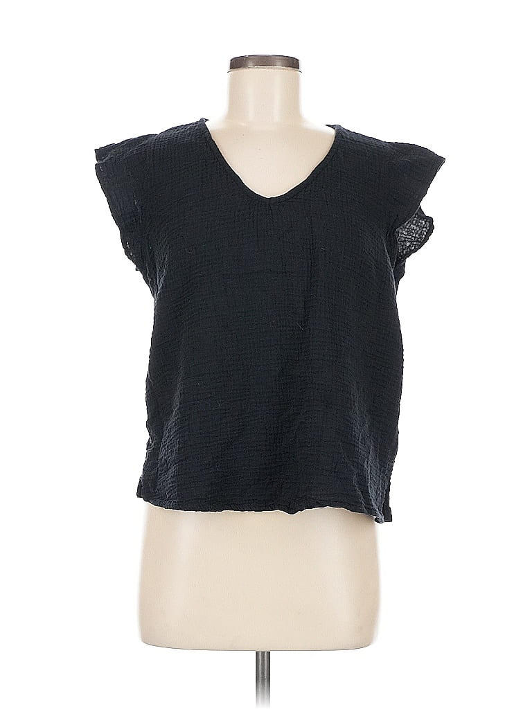 Pre-owned Three Dots Short Sleeve Top Black V Neck Tops