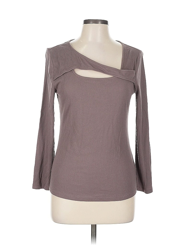 Pre-owned Gap Long Sleeve Top Gray Keyhole Neckline Tops