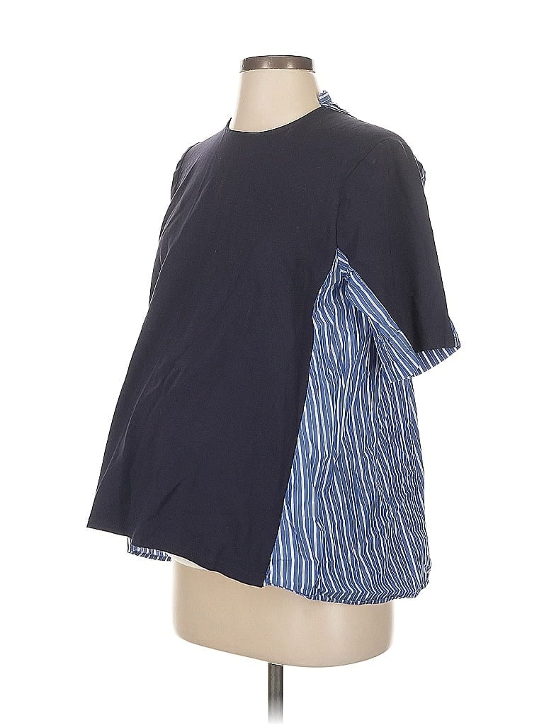 Pre-owned Slate & Willow Short Sleeve Top Blue Color Block Pattern One Shoulder Neckline Tops