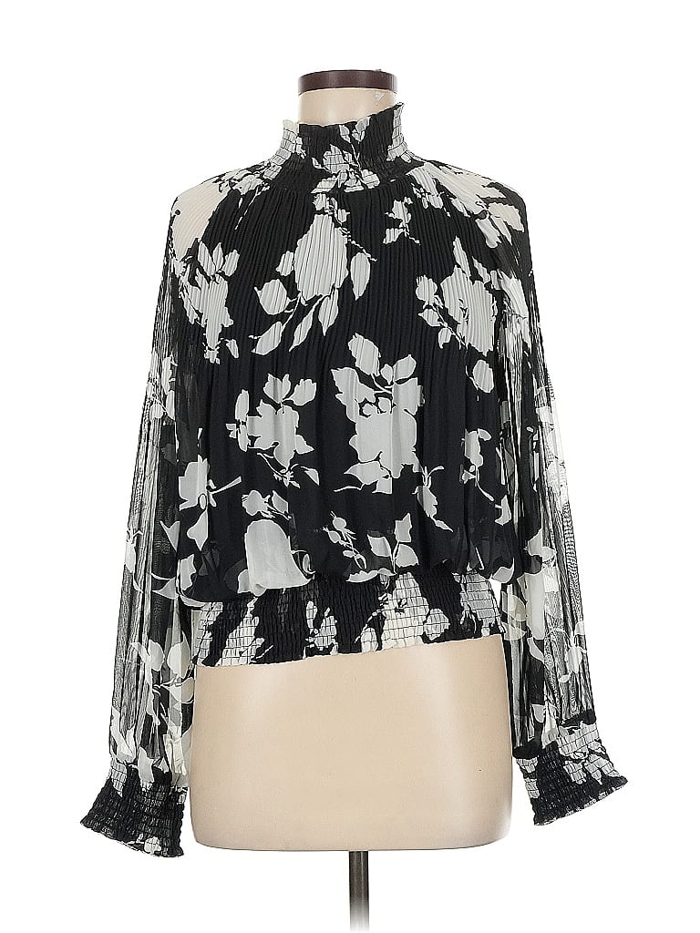 Gracia 100% Polyester Floral Black Long Sleeve Blouse Size M - photo 1
