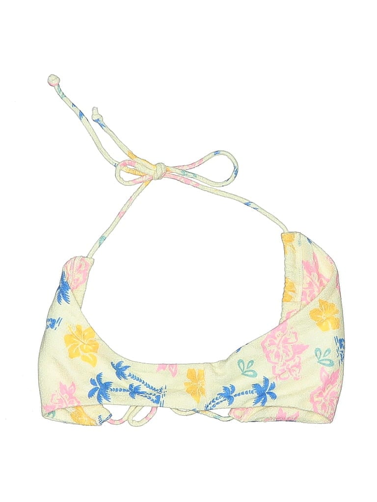 Pre-owned Aurelle Swimsuit Top Yellow Floral Pattern Swimwear