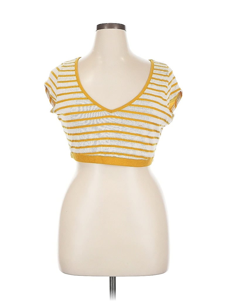 Pre-owned Fp Beach Short Sleeve Top Yellow Sweetheart Neckline Tops
