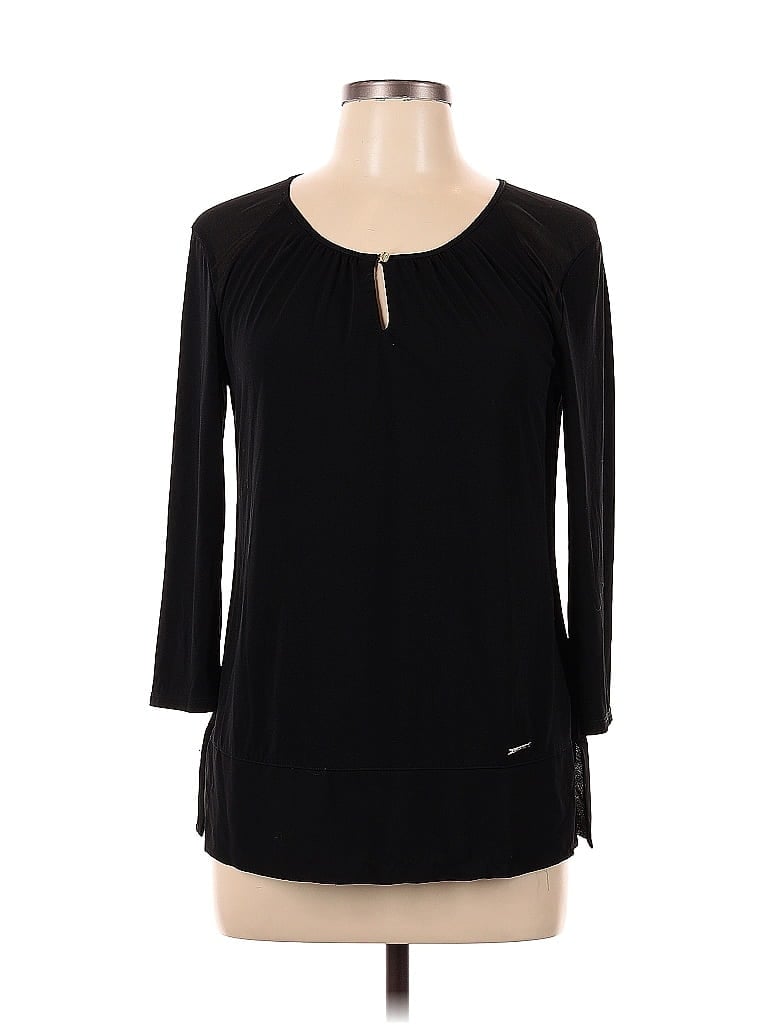 Pre-owned Ellen Tracy 3/4 Sleeve Top Black Keyhole Neckline Tops