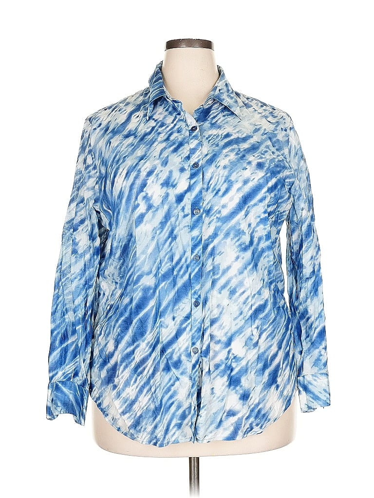 Pre-owned Jones New York Signature 3/4 Sleeve Button Down Shirt In Blue