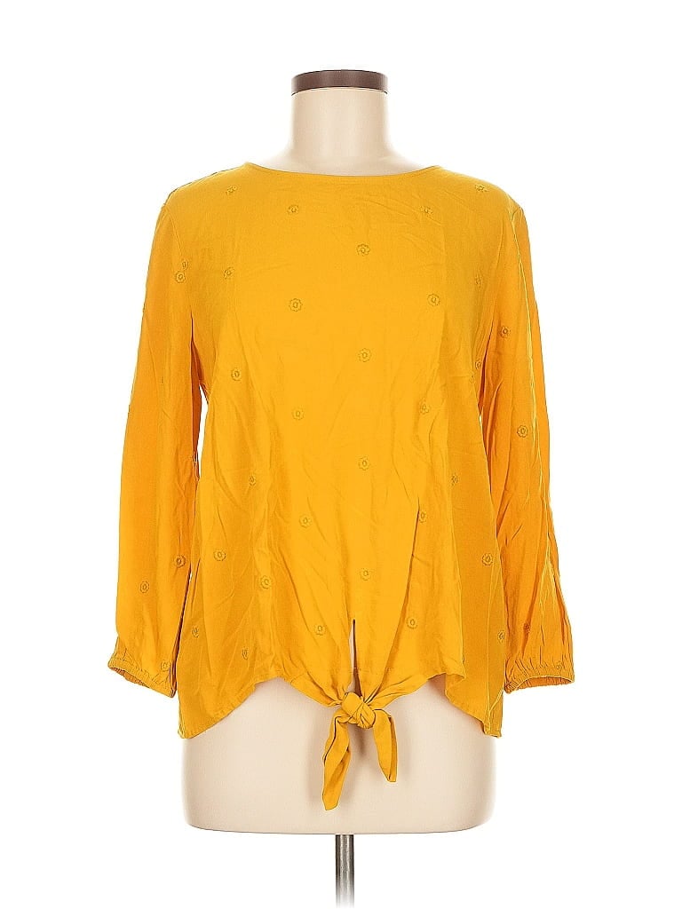 Pre-owned Ann Taylor Loft 3/4 Sleeve Top Yellow Boatneck Tops