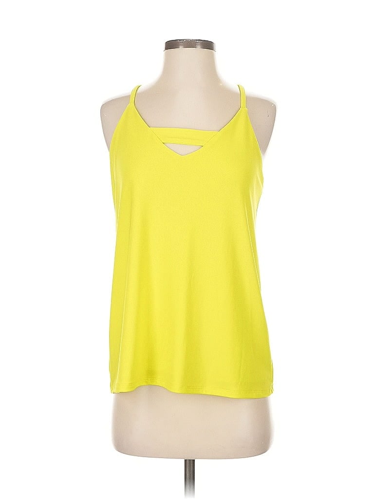 Pre-owned Bar Iii Sleeveless Top Yellow Solid Pattern Halter Neckline Tops