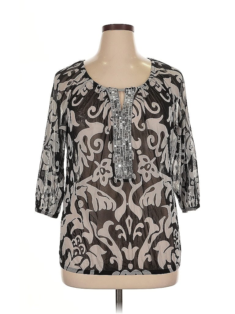 Pre-owned Inc International Concepts 3/4 Sleeve Blouse In Silver