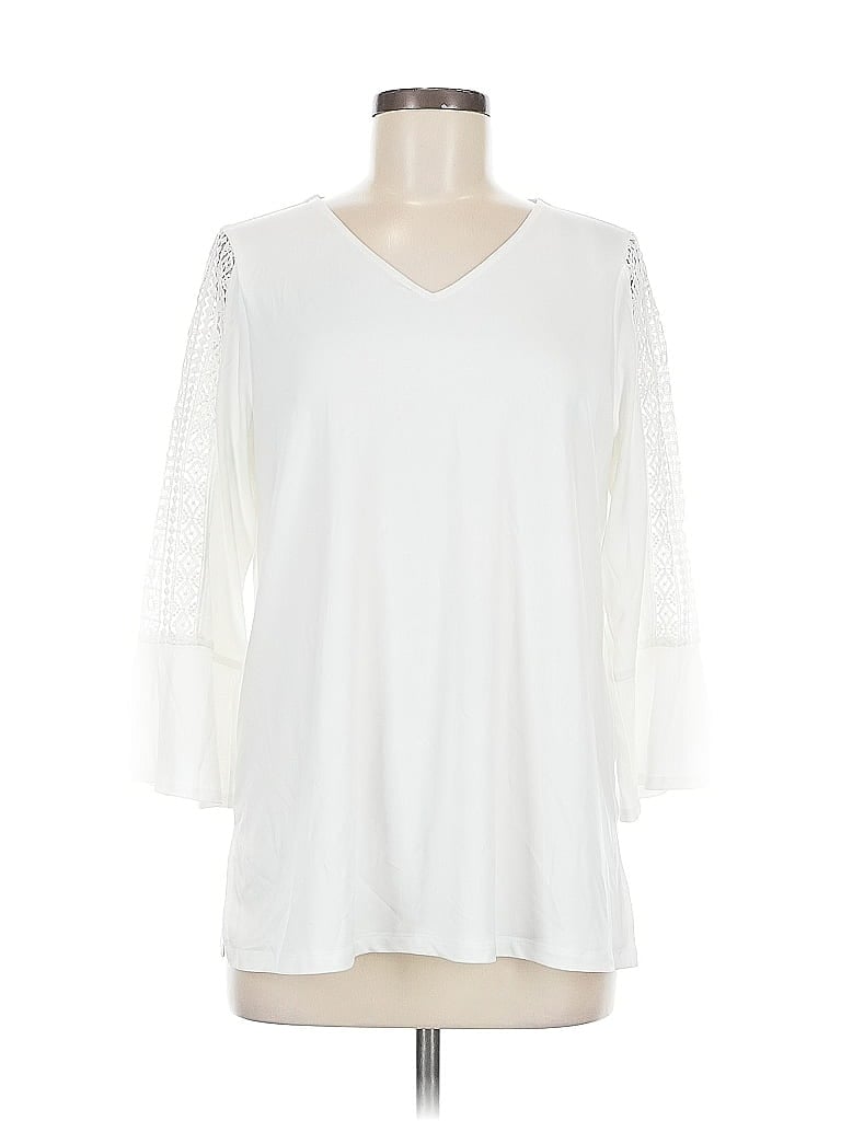 Pre-owned Kasper 3/4 Sleeve Top White V Neck Tops