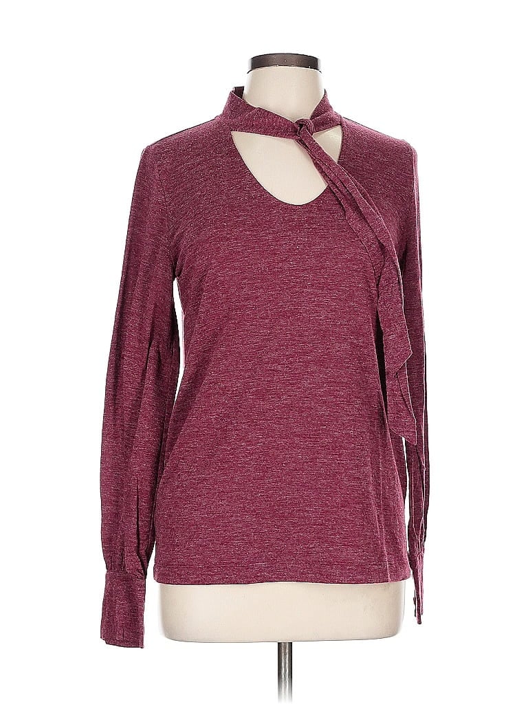 Pre-owned Ann Taylor Loft Long Sleeve Top Burgundy Keyhole Neckline Tops