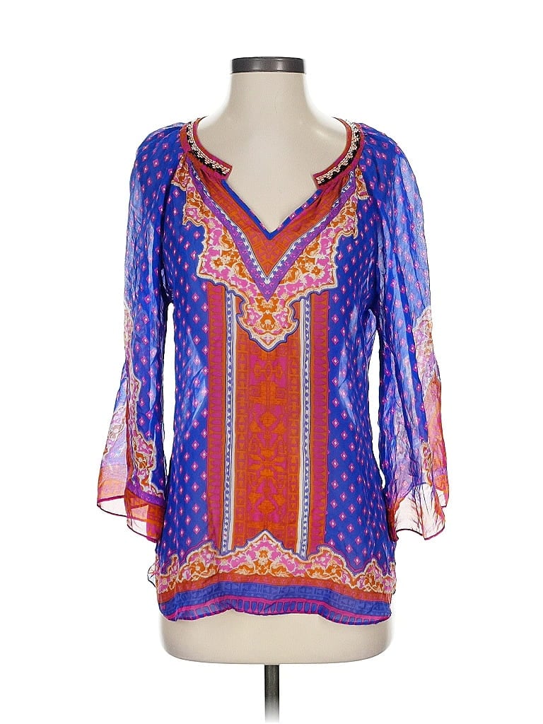 Hale Bob 100% Silk Blue 3/4 Sleeve Silk Top Size S - photo 1