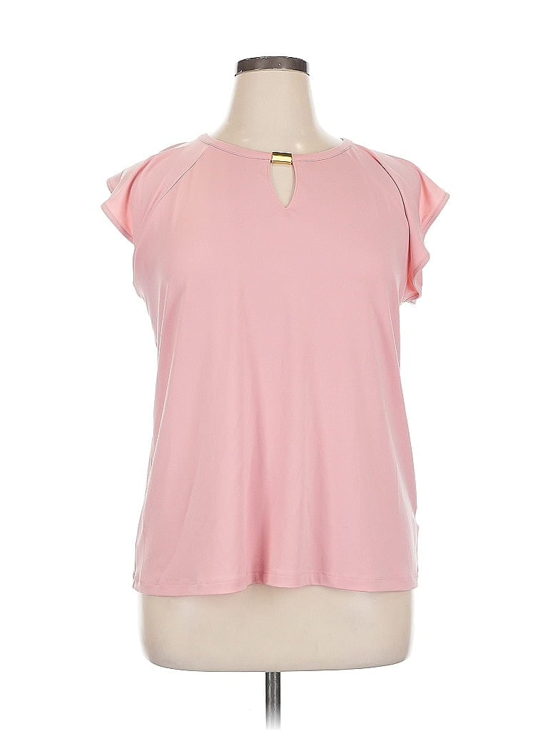 Pre-owned Liz Claiborne Short Sleeve Top Pink Keyhole Neckline Tops