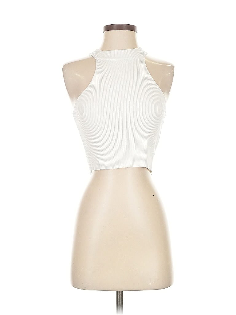 Pre-owned Happily Grey Sleeveless Top Ivory Halter Neckline Tops In White