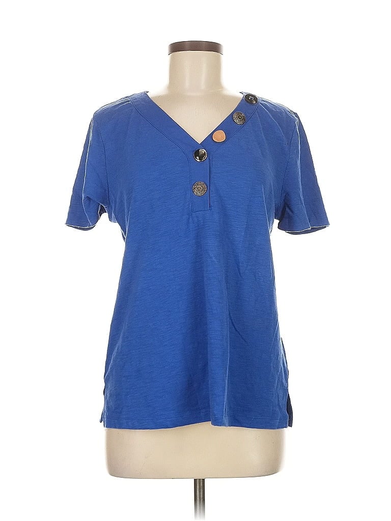 Click to view more detailed imagery on our partner's website Pre-owned Jm Collection Short Sleeve Top Blue V Neck Tops