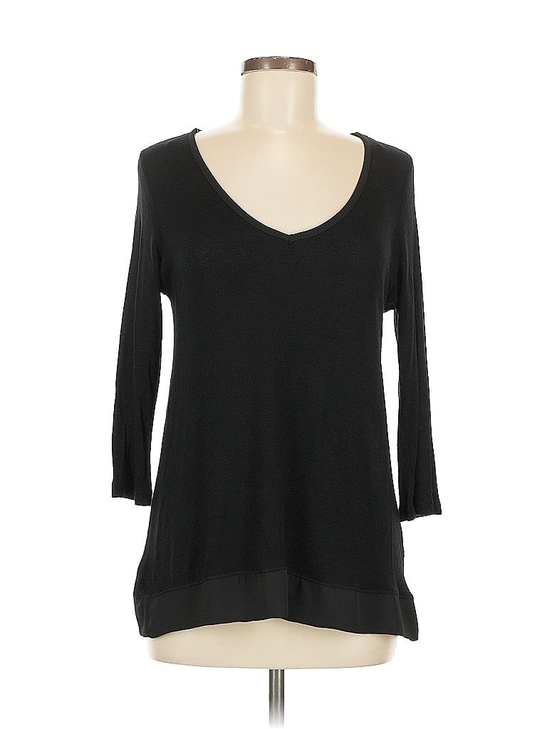 Pre-owned Pleione 3/4 Sleeve Top Black Scoop Neck Tops