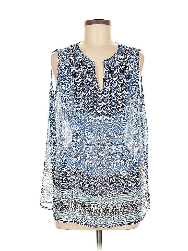 Pre-owned Liz Claiborne Tank Top Blue Cold Shoulder Neckline Tops