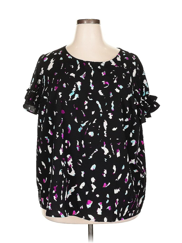 Pre-owned Lane Bryant Short Sleeve Blouse In Black