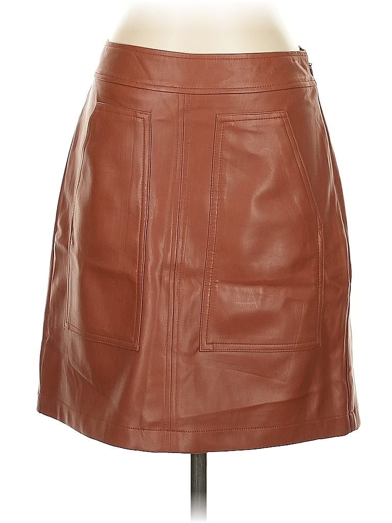 Pre-owned Ann Taylor Loft Faux Leather Skirt In Brown