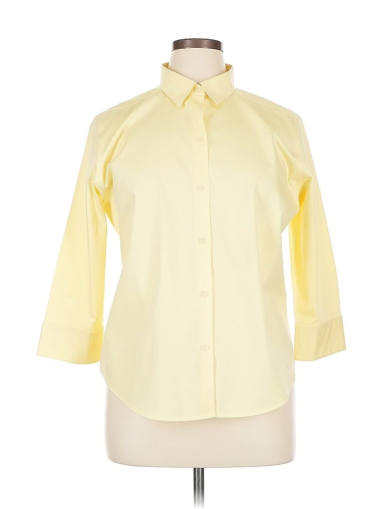 Pre-owned Eddie Bauer 3/4 Sleeve Button Down Shirt In Yellow