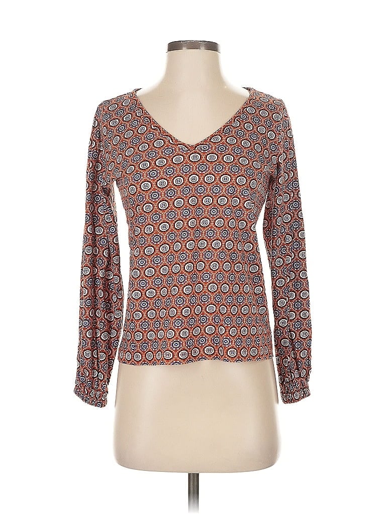 Pre-owned Ann Taylor Loft 3/4 Sleeve Top Brown V Neck Tops