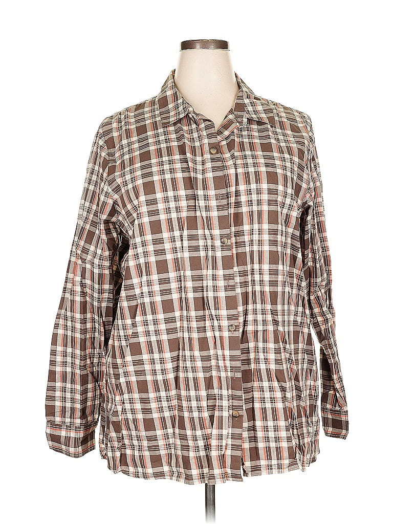 Life Is Good 100% Cotton Plaid Brown Long Sleeve Button-Down Shirt Size XXL - photo 1