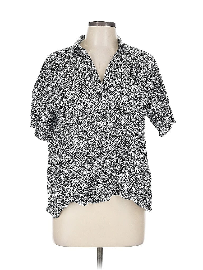Pre-owned Ann Taylor Loft Short Sleeve Blouse In Gray