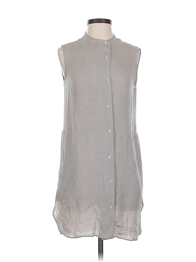 Pre-owned Wilfred Sleeveless Silk Top Gray High Neck Tops