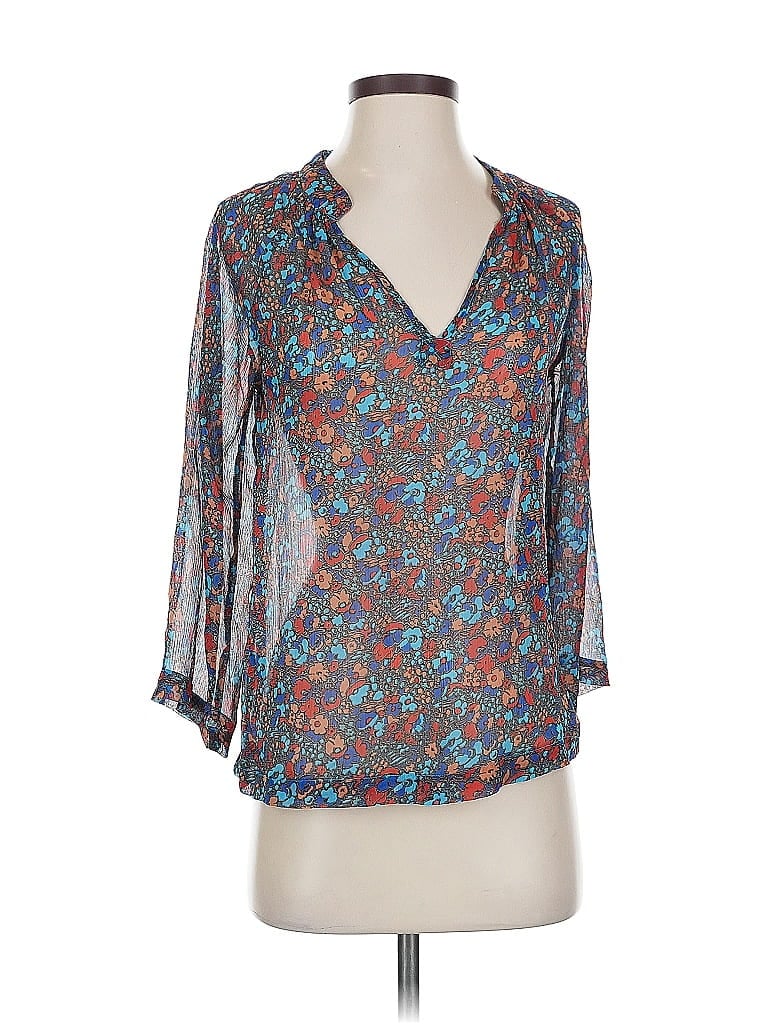 Pre-owned Patterson J. Kincaid 3/4 Sleeve Blouse In Blue