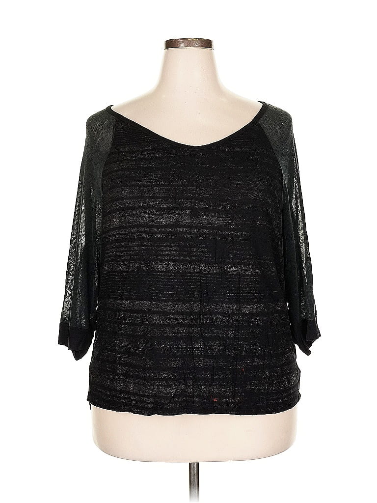 Pre-owned Seven7 3/4 Sleeve Top Black Scoop Neck Tops