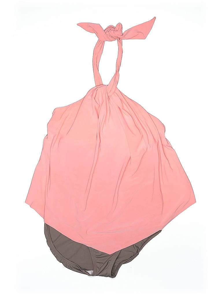 Pre-owned Venus Swimsuit Top Pink Color Block Pattern Swimwear