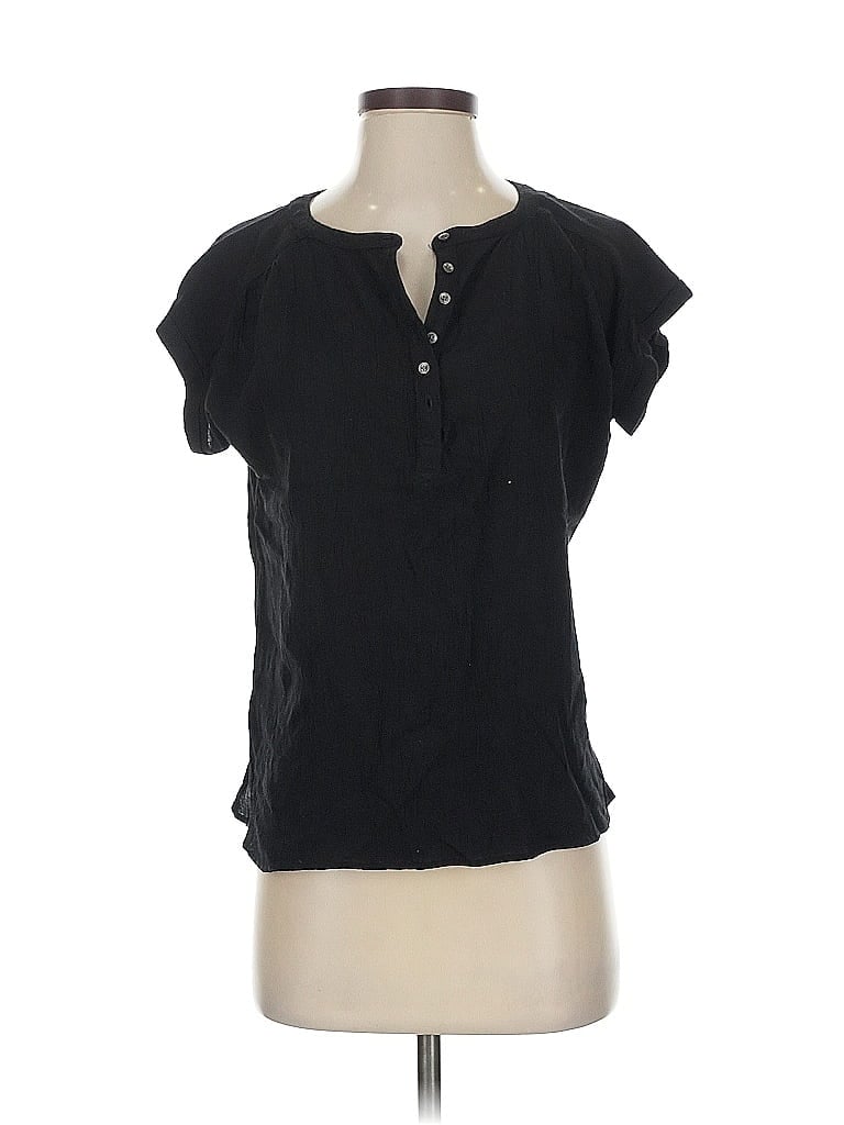 Pre-owned Ann Taylor Loft Short Sleeve Henley Shirt In Black