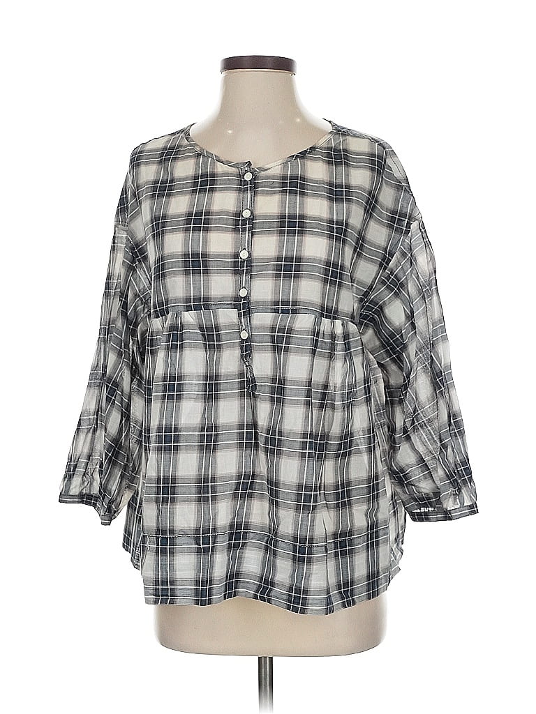 Pre-owned Max Studio 3/4 Sleeve Button Down Shirt In Gray