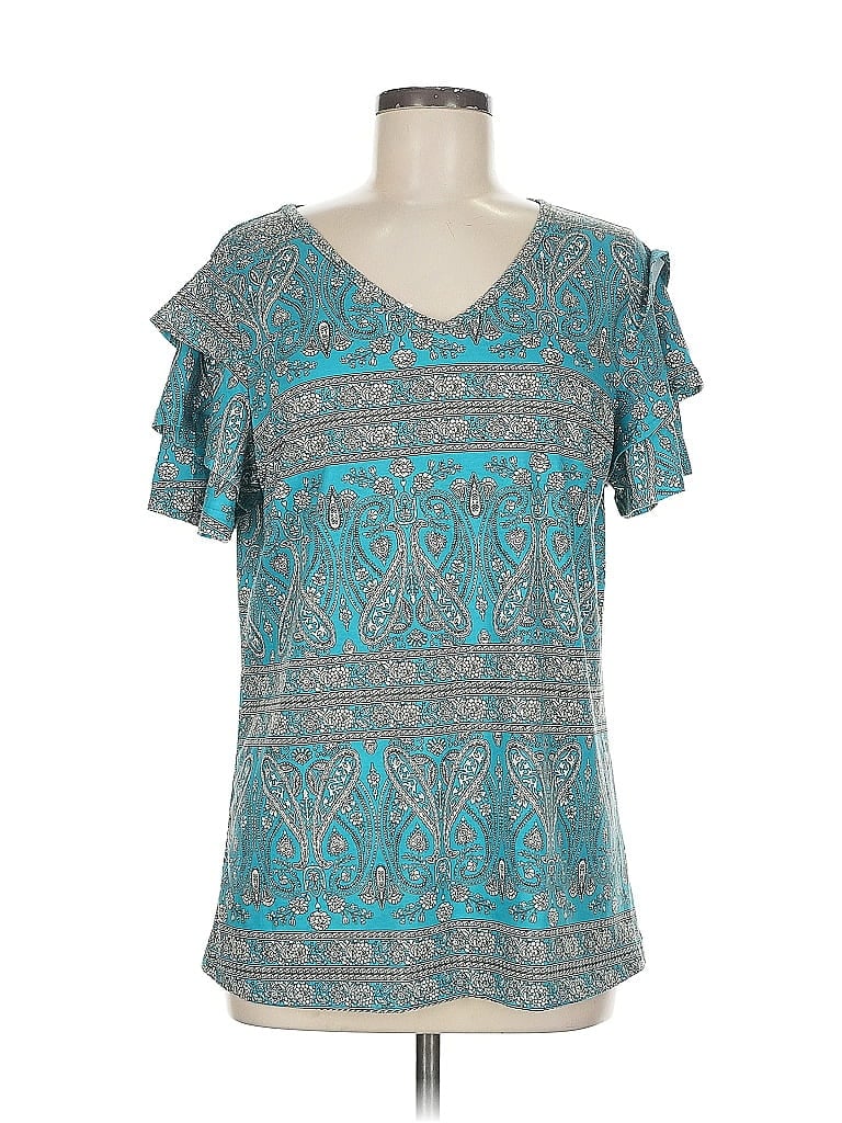 Pre-owned Unbranded Short Sleeve Blouse In Blue