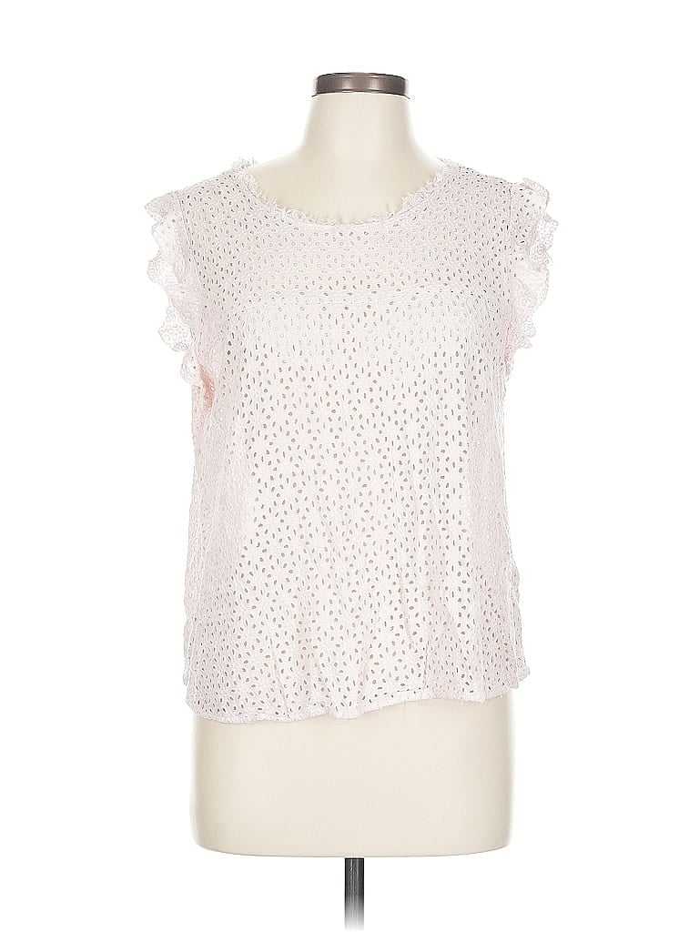 Three Dots 100% Rayon White Pink Short Sleeve Top Size L - photo 1