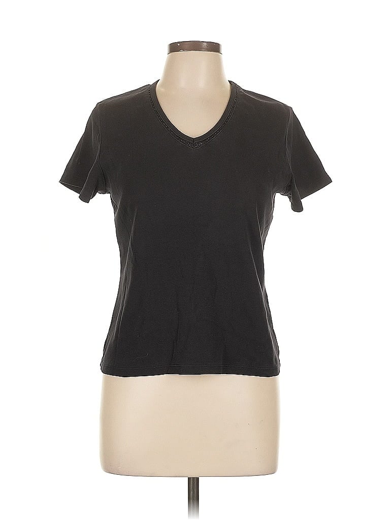 Pre-owned Valerie Stevens Short Sleeve Top Black V Neck Tops