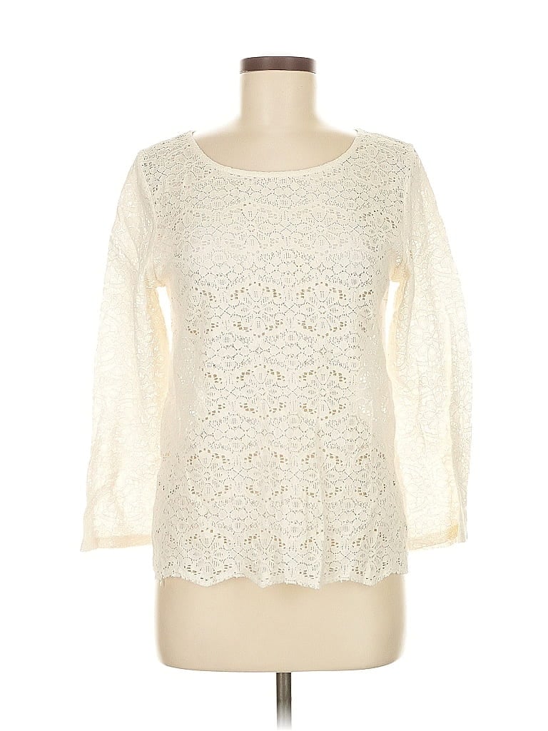 Pre-owned Ann Taylor Loft 3/4 Sleeve Top Ivory Boatneck Tops In White